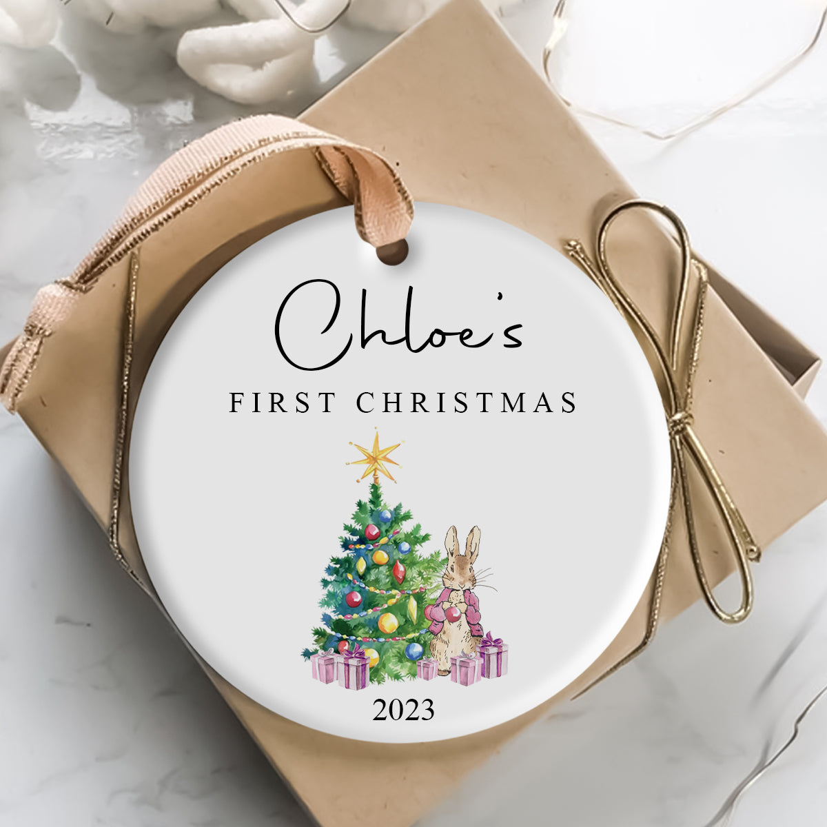 Rabbit's First Christmas Baby Girl - Personalized Ornament - Christmas Gift