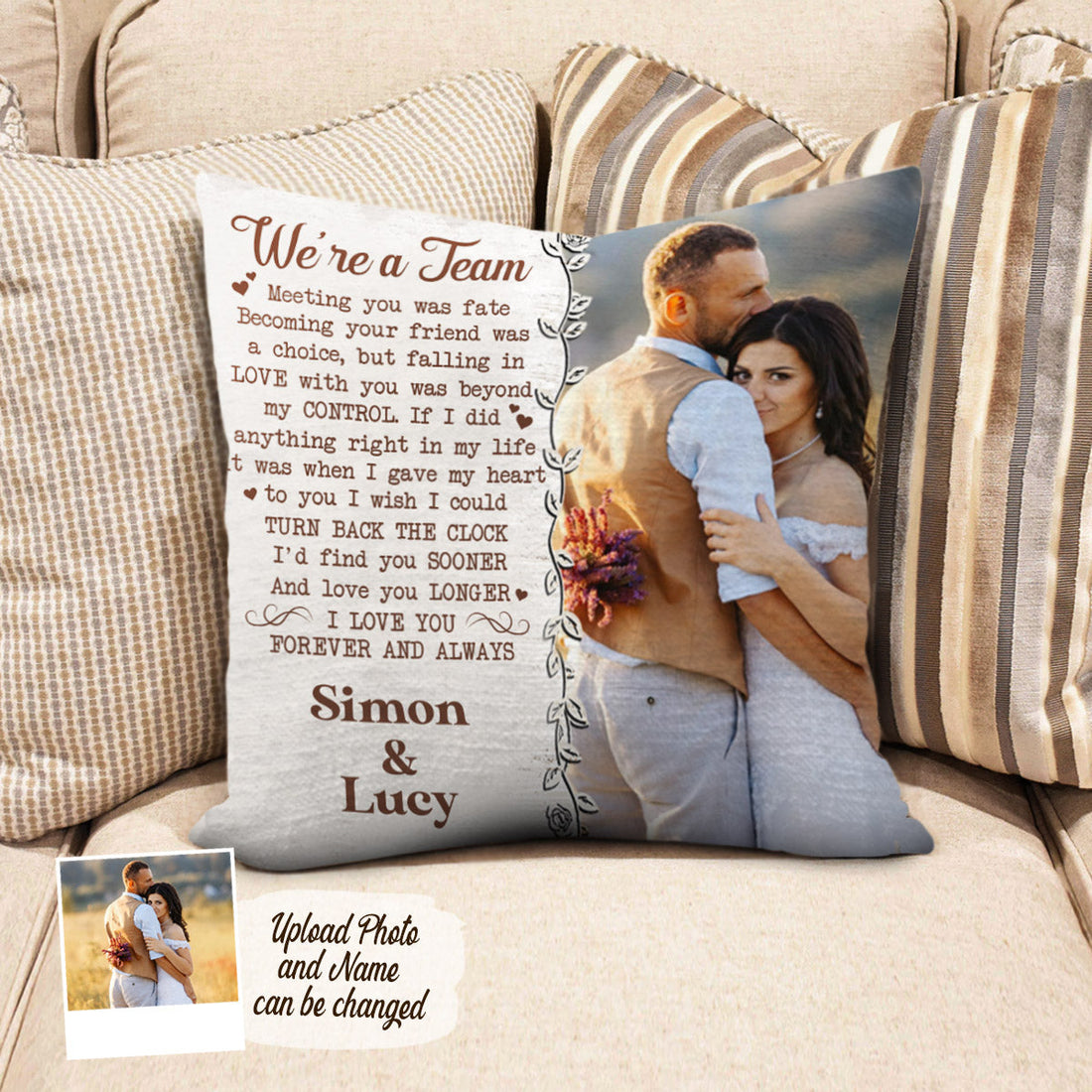 We're A Team Personalized Photo Pillow Gift For Couple