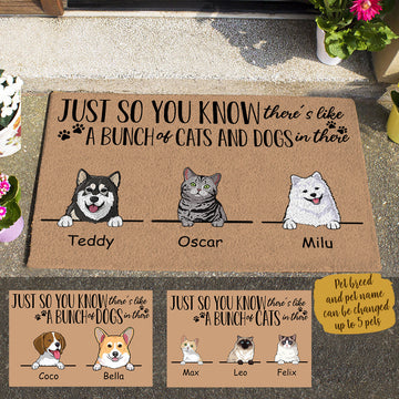 There's Like A Bunch Of Dogs And Cats Custom Doormat Dog Cat Lover