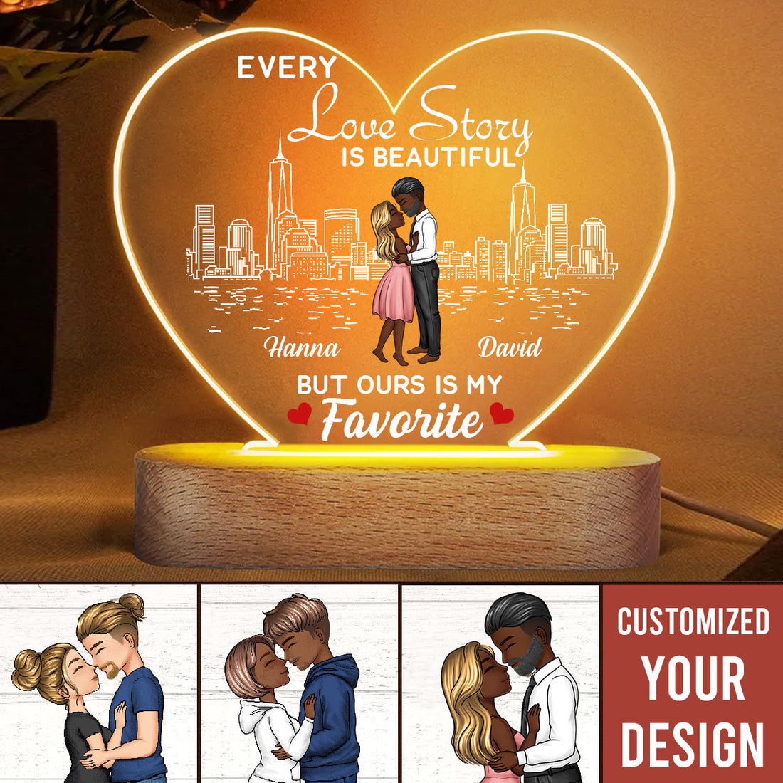 Our Story - Anniversary, Gift For Spouse, Lover, Husband, Wife, Boyfriend, Girlfriend 3D Led Light Wooden Base