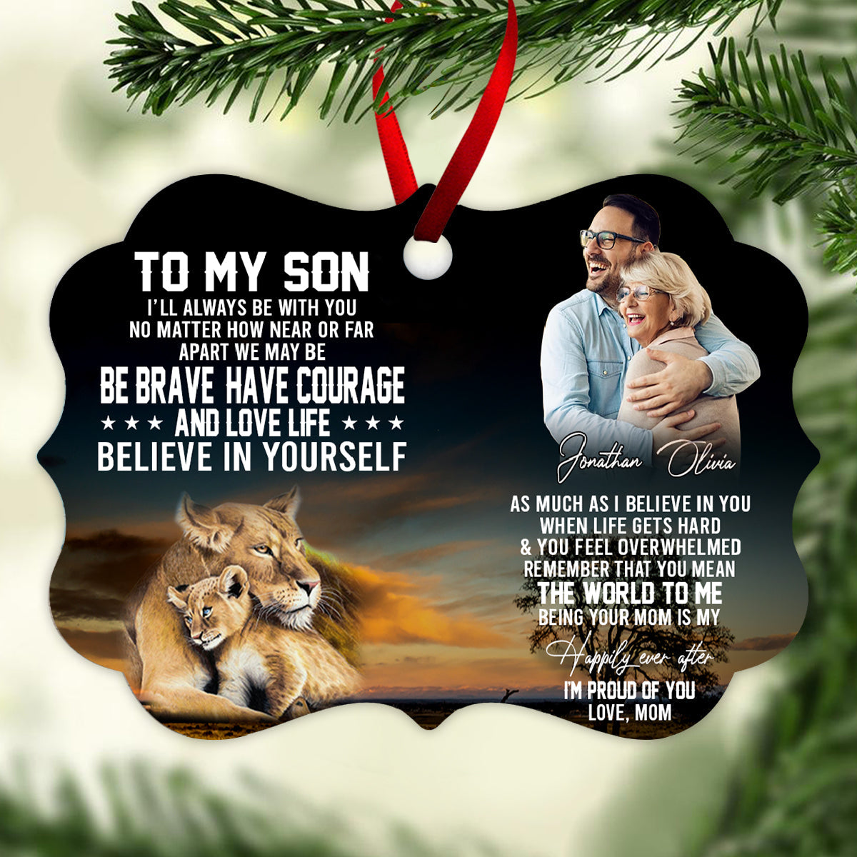 To My Son Be Brave Lion Mom - Personalized Ornament - Gift For Son