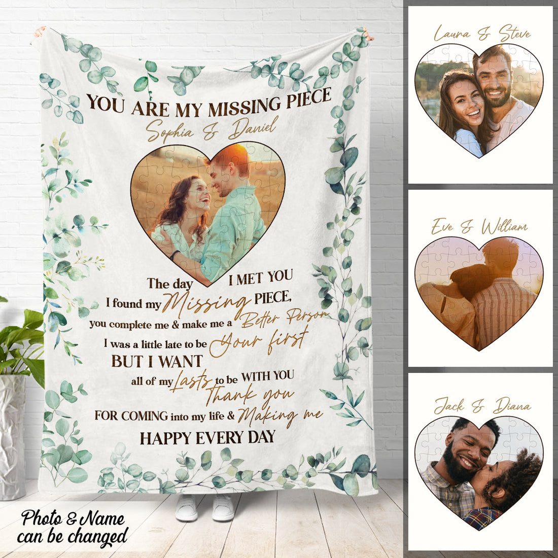 You Are My Missing Piece Couple Custom Photo Personalized Blanket Gift For Couple