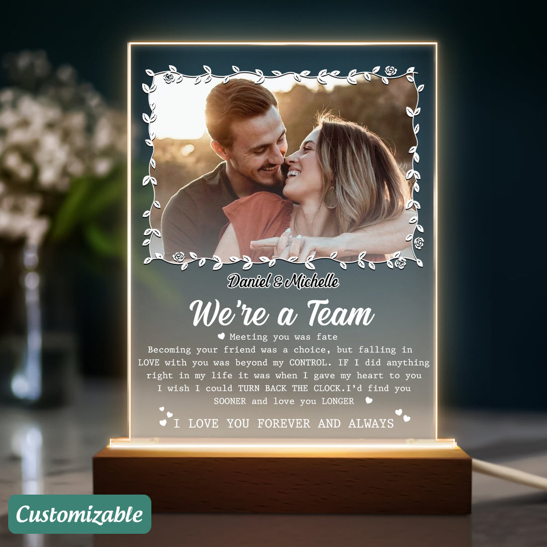 We're A Team - Personalized Photo 3D Led Light Wooden Base - Gift For Couple