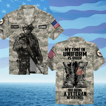 My Time In Uniform Is Over Custom AOP Hawaiian Shirt Veteran