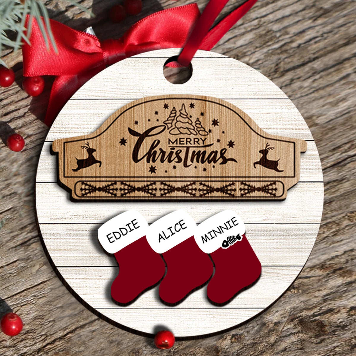 Merry Christmas Family - Personalized Layered Wooden Ornament - Christmas Gift for Family