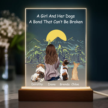 A Woman And Her Dogs A Bond That Can't Be Broken - Personalized 3D Led Light Wooden Base - Gift For Dog Lovers