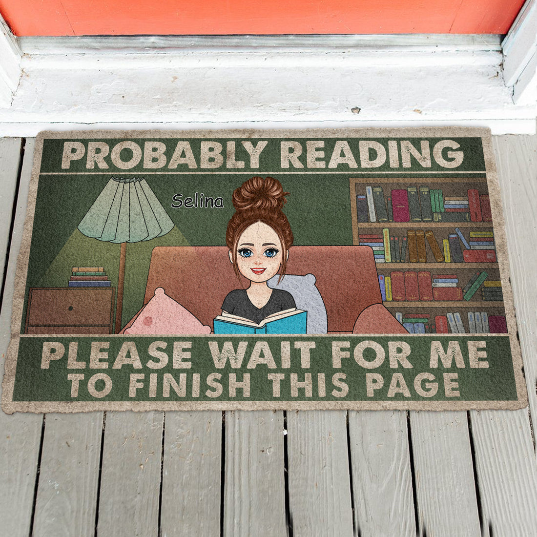 Probably Reading - Personalized Doormat - Funny, Gift For Book Lover