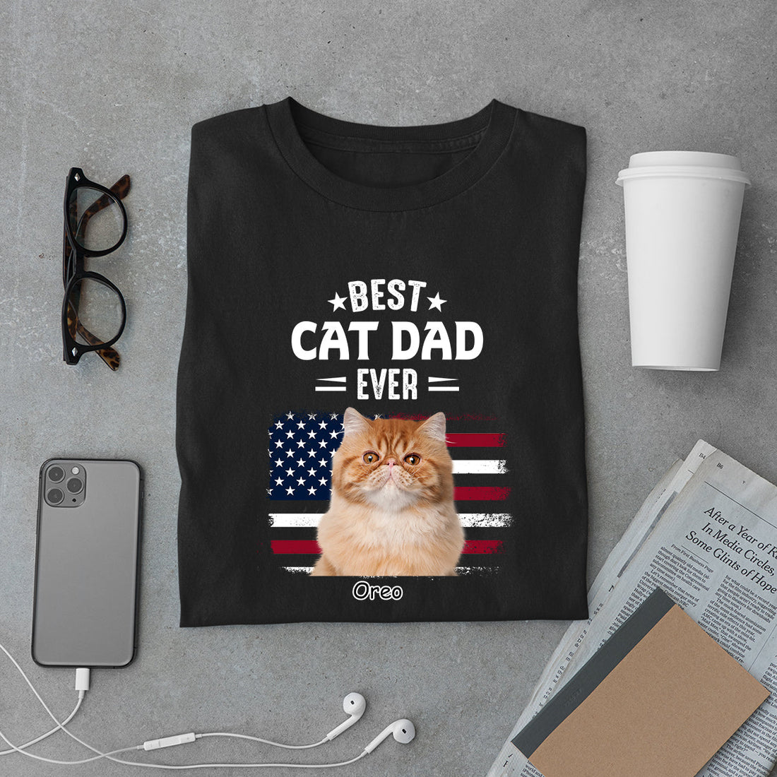 Best Cat Dad - Personalized Custom Photo Shirt