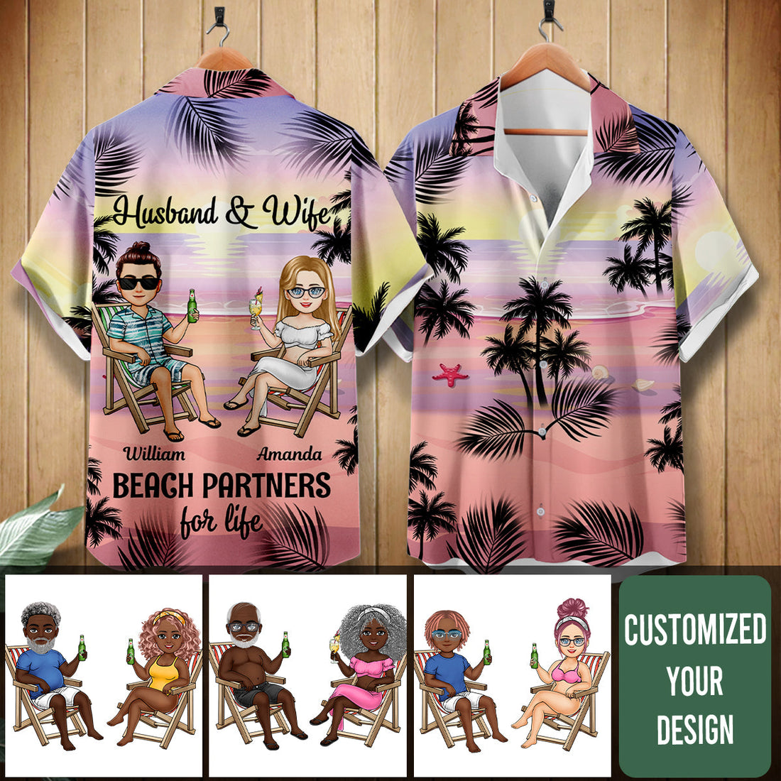 Husband And Wife Beach Partners For Life - Personalized AOP Hawaiian Shirt - Gift For Couple, Summer Vacation