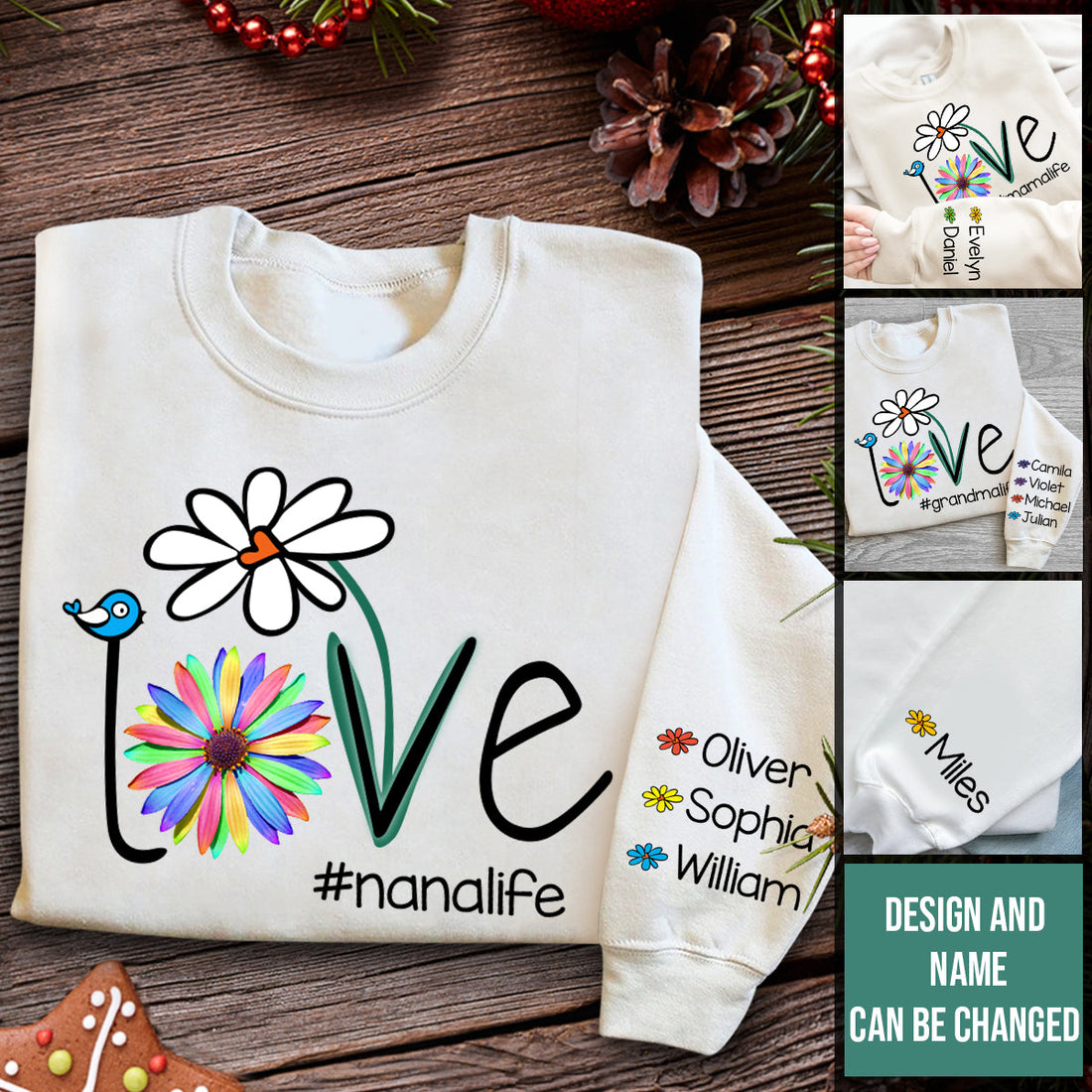 Love Nana Life Flower - Personalized Sweatshirt - Gift For Grandma