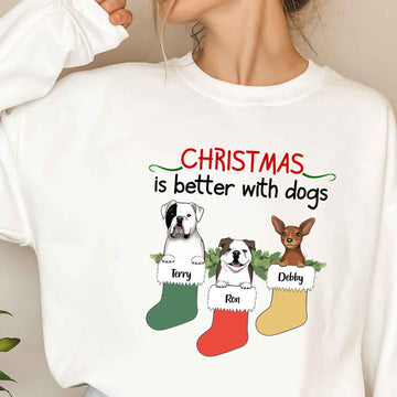 Christmas Is Better With Dogs Personalized Sweatshirt Christmas Gift For Dog Lovers Winter Season Gift Cute Gift For Dog Mom Dog Dad