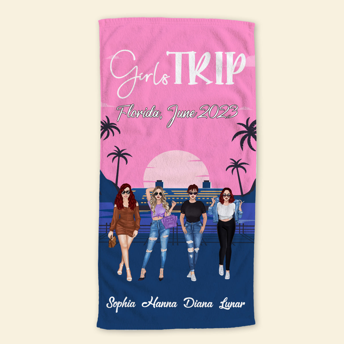 Girls Trip- Personalized Beach Towel- Memorial Gift For Your Friends, Besties