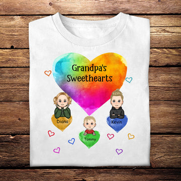 Grandpa Sweethearts Grandkids & Baby - Personalized Apparel - Loving Gift For Grandpa, Papa, Father's Day