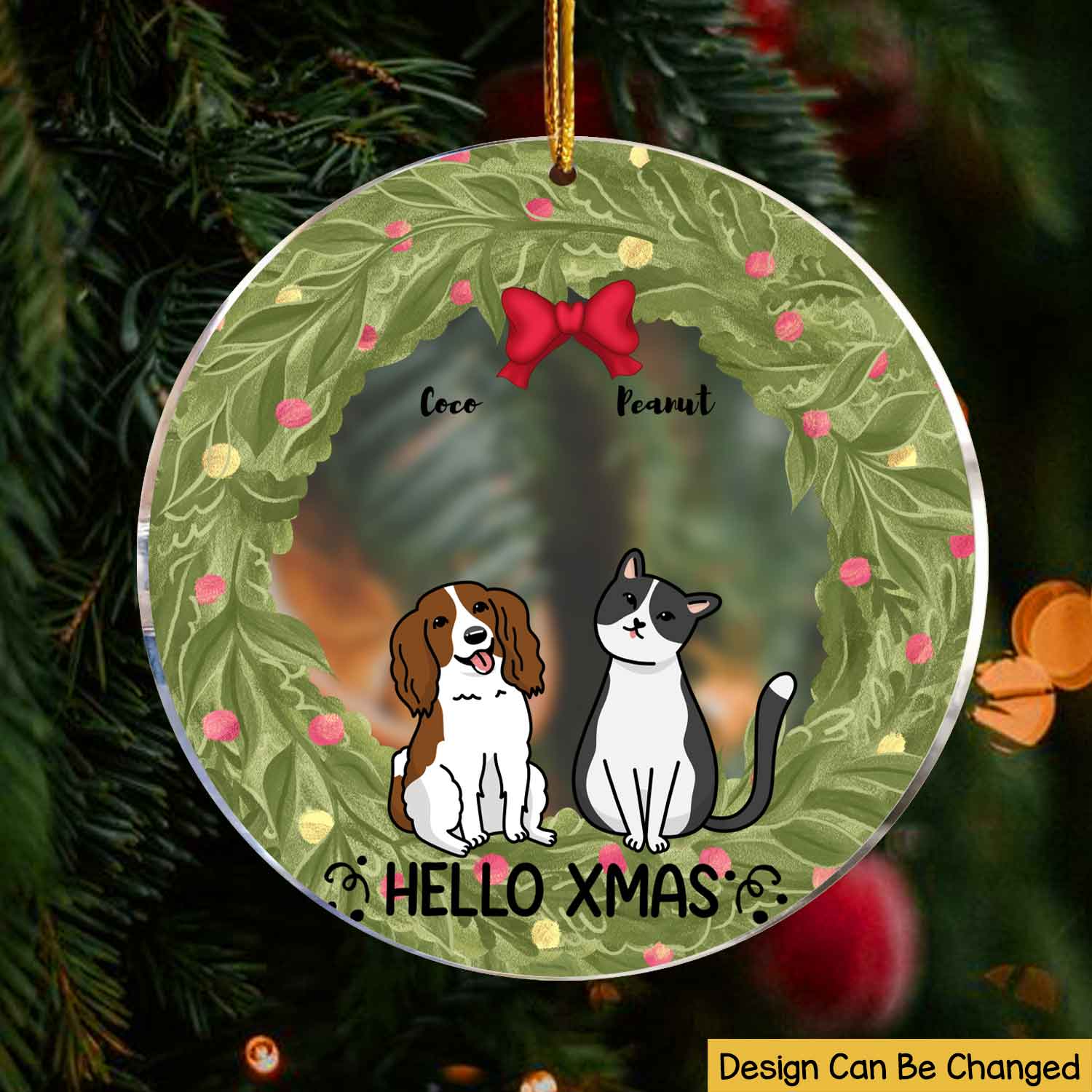 Hello X-mas Custom Pet Breed Ornament Personalized Transparent Christmas Ornament on Acrylic | Gift for Pet or Pet Lover | Custom Dog Ornament or Cat Ornament