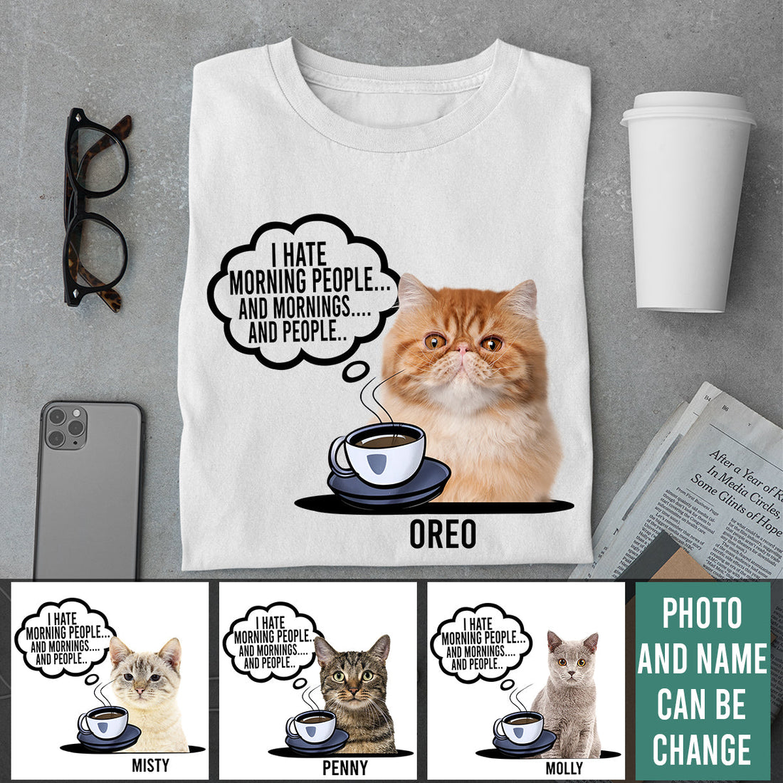 I Hate Morning People - Personalized Custom Cat Photo Shirt