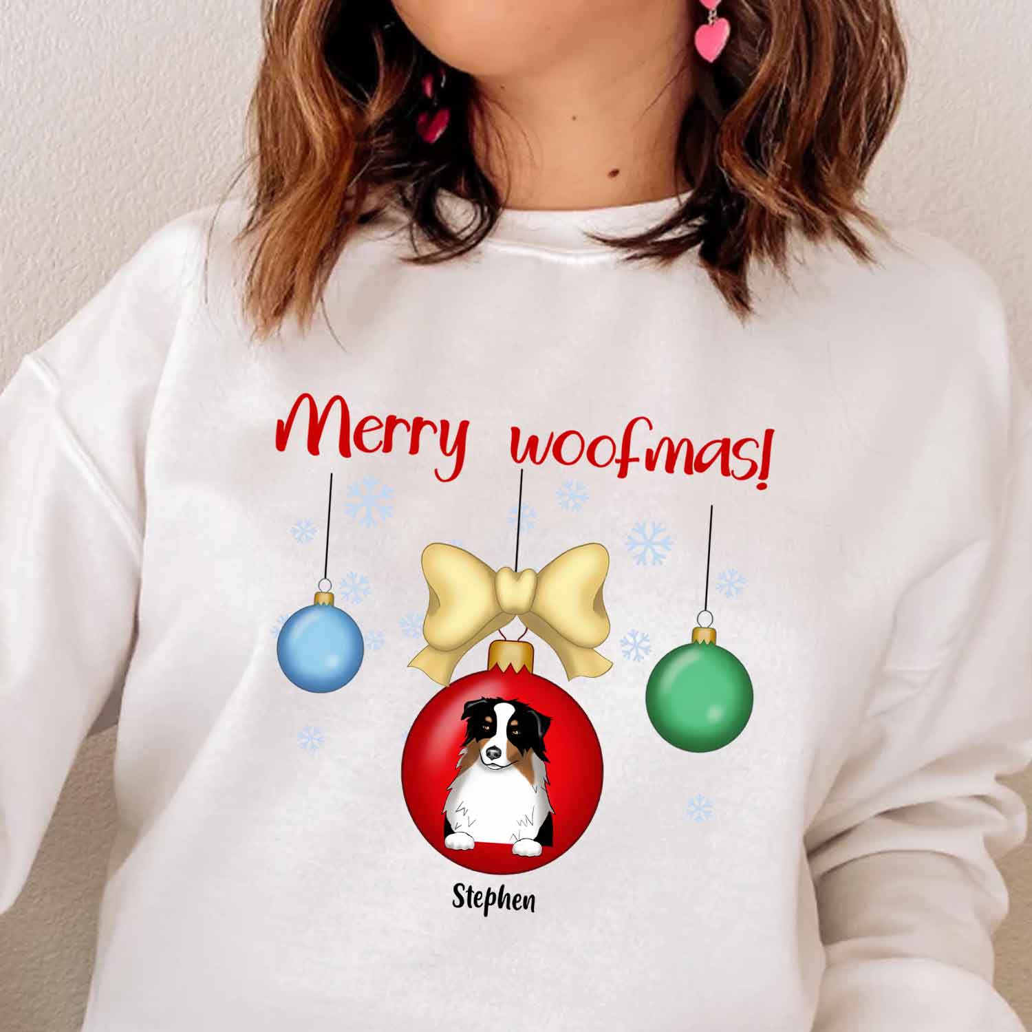 Merry woofmas Personalized Sweatshirt Custom Dog Breed Christmas Gift For Dog Lovers Merry Christmas Shirt, Christmas Dog Paw, Winter Season Tee, Xmas Gifts for Dog Owner, Christmas Vibes, Christ