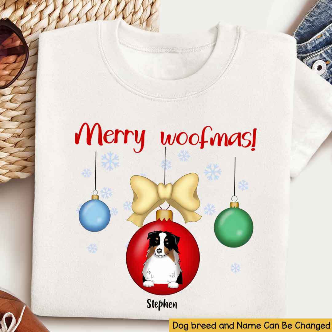 Merry woofmas Personalized T Shirt Custom Dog Breed Christmas Gift For Dog Lovers Merry Christmas Shirt, Christmas Dog Paw T-Shirt, Winter Season Tee, Xmas Gifts for Dog Owner, Christmas Vibes, Christ