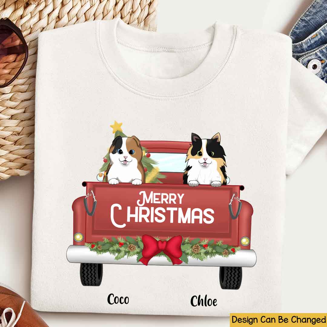 Merry Christmas Custom Dog Breed Christmas Truck Personalized T Shirt Winter Season Gift For Best Friends , Christmas Gift For Dog Lovers