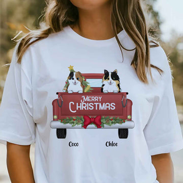 Merry Christmas Custom Dog Breed Christmas Truck Personalized T Shirt Winter Season Gift For Best Friends , Christmas Gift For Dog Lovers