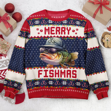 Merry Fishmas For Fishing Dad, Grandpa - Personalized Ugly Sweater