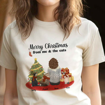 Merry christmas from me & the cats Personalized T Shirt Christmas Gift For Cat Lovers Gift For Cat Mom Cat Dad Winter Season Gift