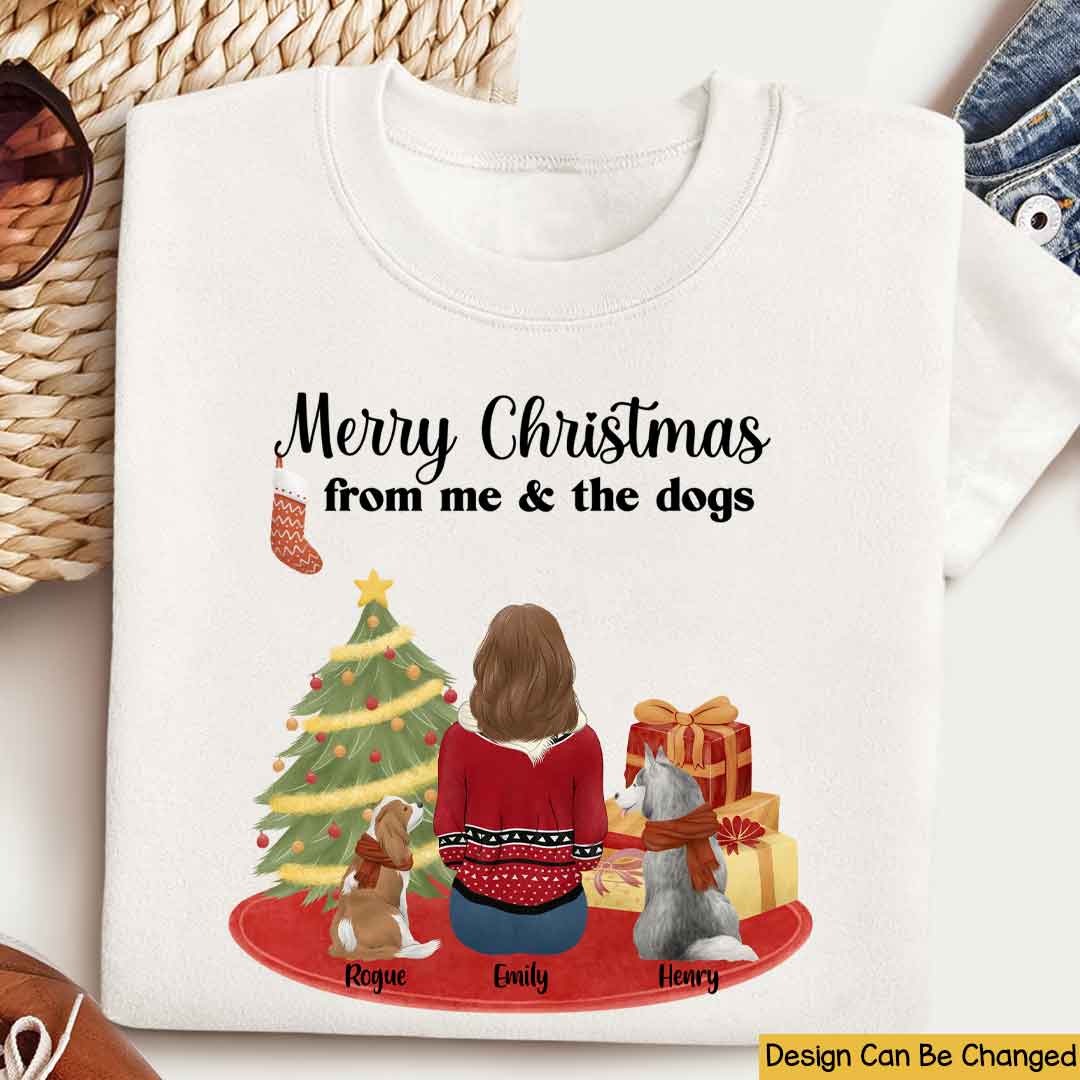 Merry christmas from me & the dogs Personalized T Shirt Christmas Gift For Dog Lovers Gift For Dog Mom Dog Dad Winter Season Gift