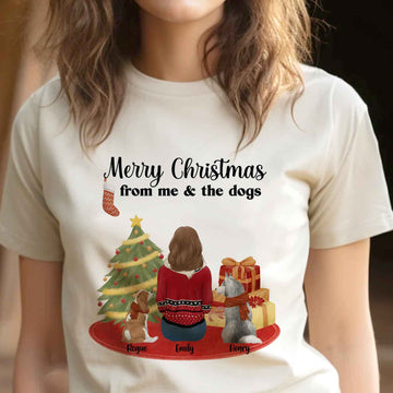 Merry christmas from me & the dogs Personalized T Shirt Christmas Gift For Dog Lovers Gift For Dog Mom Dog Dad Winter Season Gift