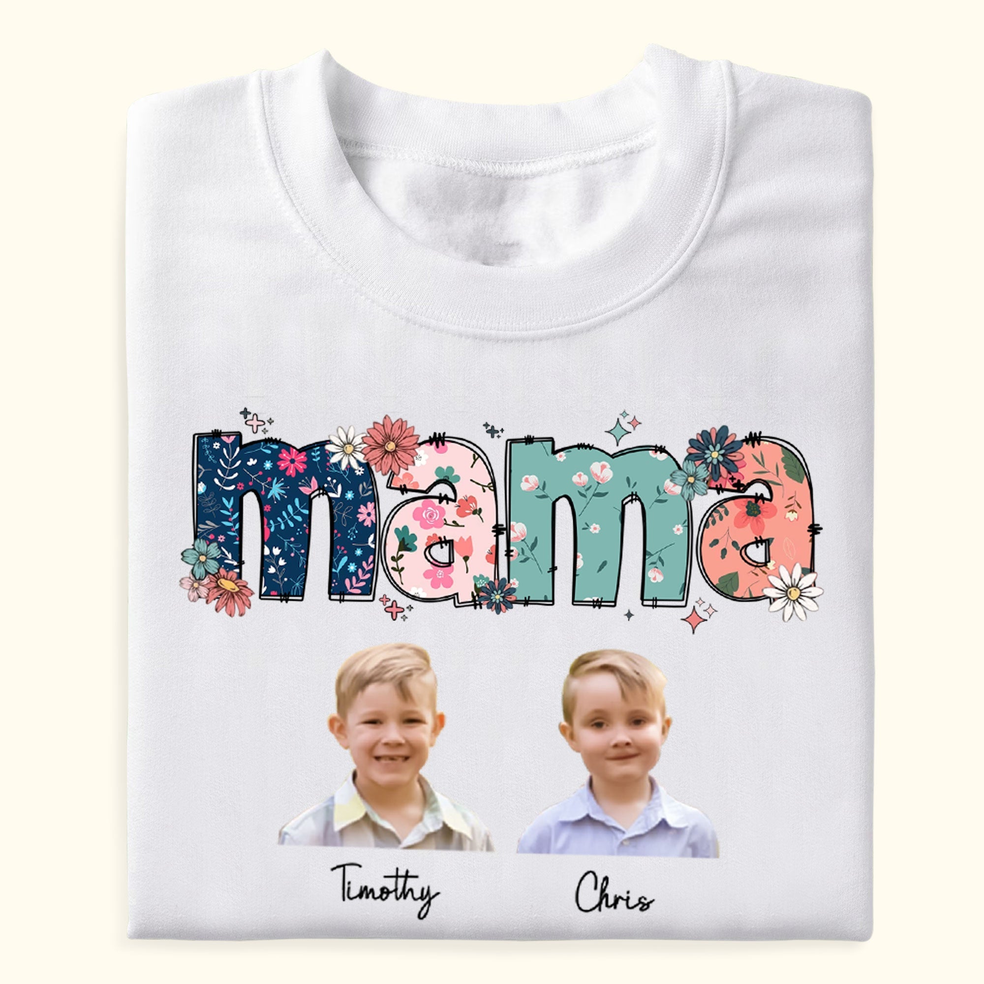 Floral Mama Custom Photo And Kids Name - Personalized Shirt - Gift For Mom, Mother's Day, Birthday's Gift