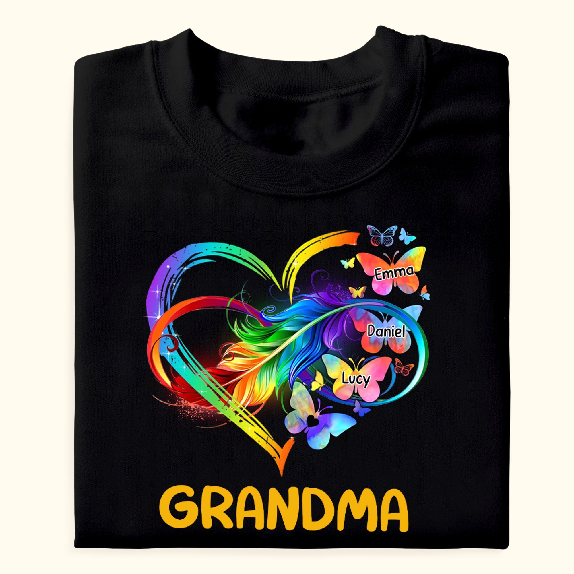 Grandma Grandkids Infinity Love Butterflies Rainbow - Personalized Shirt - Gift For Grandma, Mother's Day