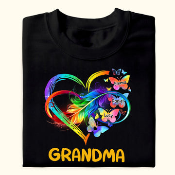 Grandma Grandkids Infinity Love Butterflies Rainbow - Personalized Shirt - Gift For Grandma, Mother's Day