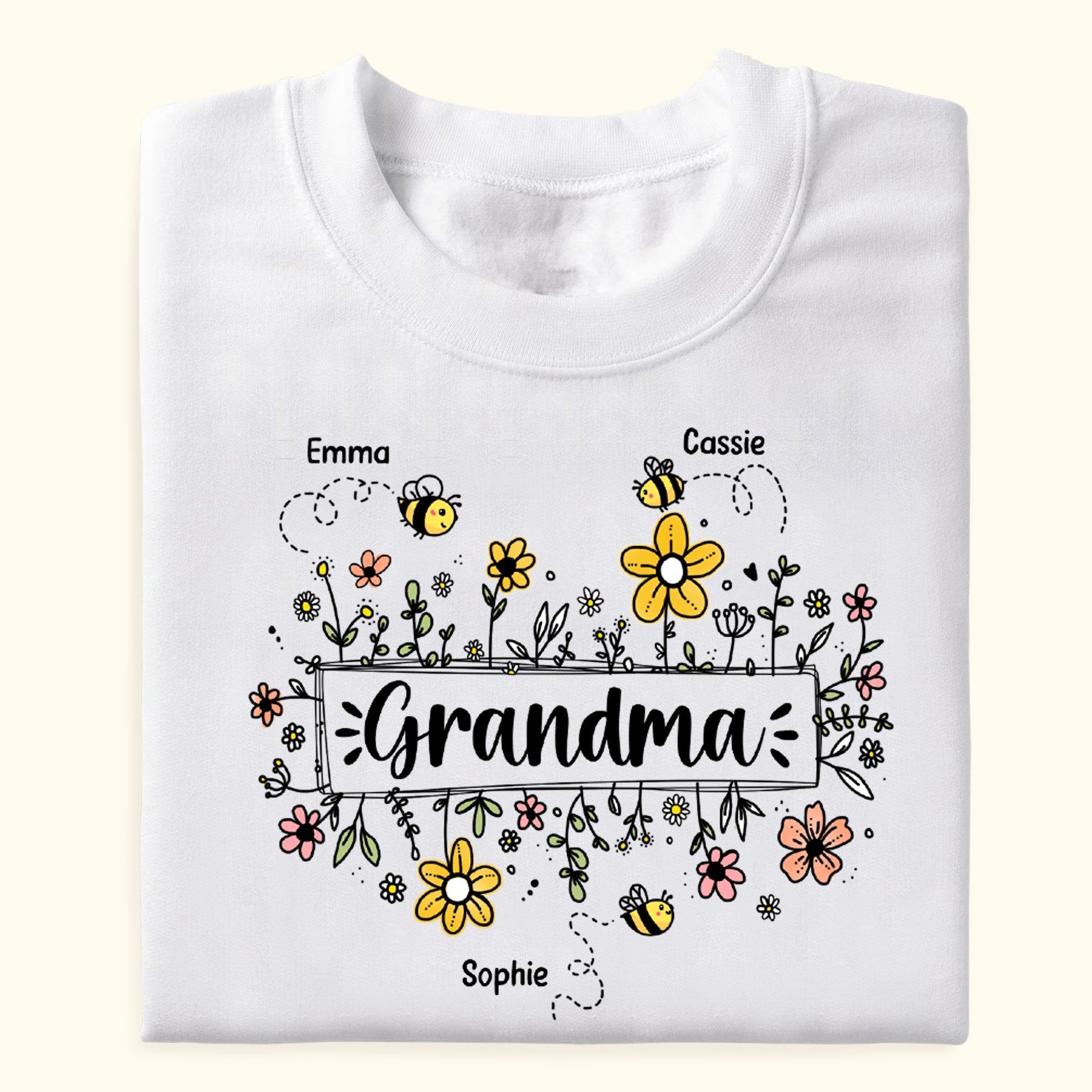 Grandma Flower Bee And Grandkids - Personalized Shirt - Gift For Grandma, Mother's Day Gift