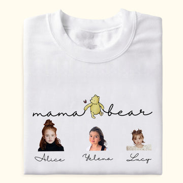 Motherhood Mama Bear Custom Photo With Kid Names - Personalized Shirt - Gift For Mother, Mother's Day Gift