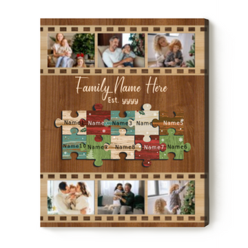 Personalized Family Puzzle Pieces Canvas Print With Photo, Custom Family Gifts, Family Puzzle Sign With Names