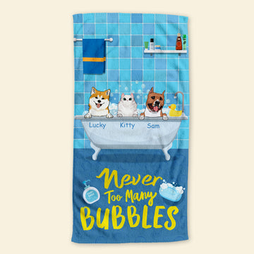 Never Too Many Bubbles- Personalized Beach Towel- Lovely Summer Gift For Cat Dog Lovers