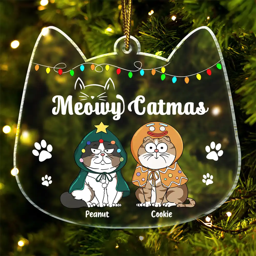 Meowy Catmas Funny Cartoon Cats - Christmas Gift For Cat Lovers - Personalized Custom Shaped Acrylic Ornament