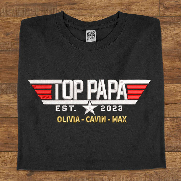 Top Papa Gift For Father Embroidered Shirt