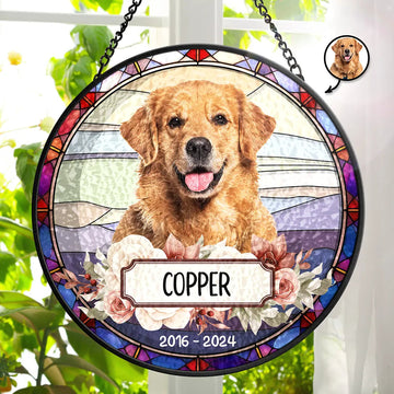 Custom Photo In Loving Memory Dog - Personalized Stained Glass Window Hanging Suncatcher