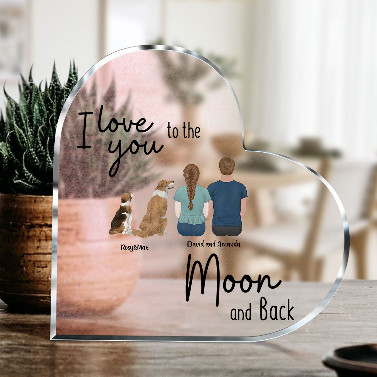 The day I met you I found my missing piece Couple and Dog Personalized Heart Shaped Acrylic Plaque Perfect Gift For Dog Lovers