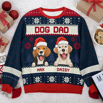 Merry Christmas, Dog Mom Dog Dad - Personalized Custom Unisex Ugly Christmas Sweatshirt, Wool Sweatshirt, All-Over-Print Sweatshirt - Gift For Dog Lovers, Christmas Gift