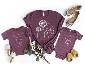 I Made a Wish Mama Shirt, I Came True Baby One Piece, Custom Mothers Day Matching Shirts, Matching Mommy and Me Dandelion Wishes Outfits