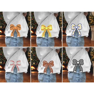 Personalized Bundle Sport Side Bow Applique Side Bow Machine Embroidery Sweatshirt, Baseball Embroidered Sweatshirt, Volleyball/Football/Soccer/Softball Embroidered Sweatshirt