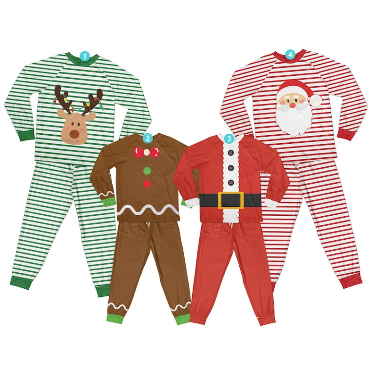 Cute Christmas Costume Pajamas Set, Santa, Gingerbread, Reindeer Christmas Long Sleeve Two Piece Pajama, Family Christmas Squad Costume Gift