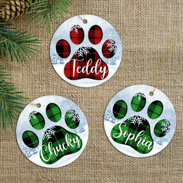 Personalized Name Paw Snow, Christmas Ornaments, Custom Gift for Pet Lovers