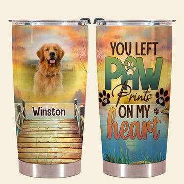 You Left Paw Prints On My Heart - Personalized Custom Dog Photo Tumbler