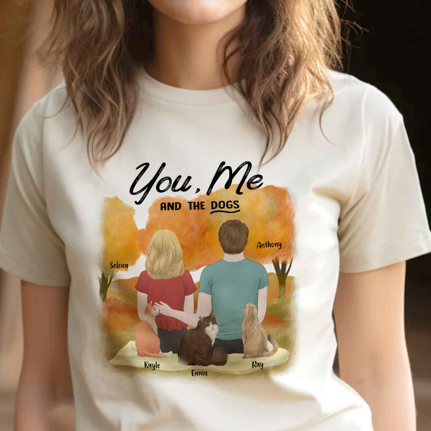 You Me And The Cats - Personalized Fall Couple T-shirt Perfect Gift For Cat Lovers Fall Season Outfit Cat Mom Cat Dad Gift