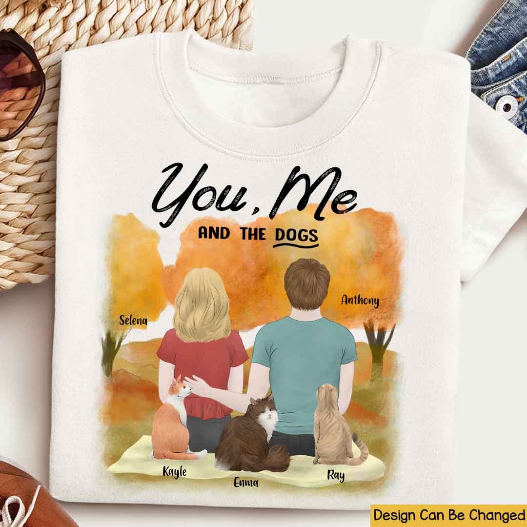 You Me And The Cats - Personalized Fall Couple T-shirt Perfect Gift For Cat Lovers Fall Season Outfit Cat Mom Cat Dad Gift