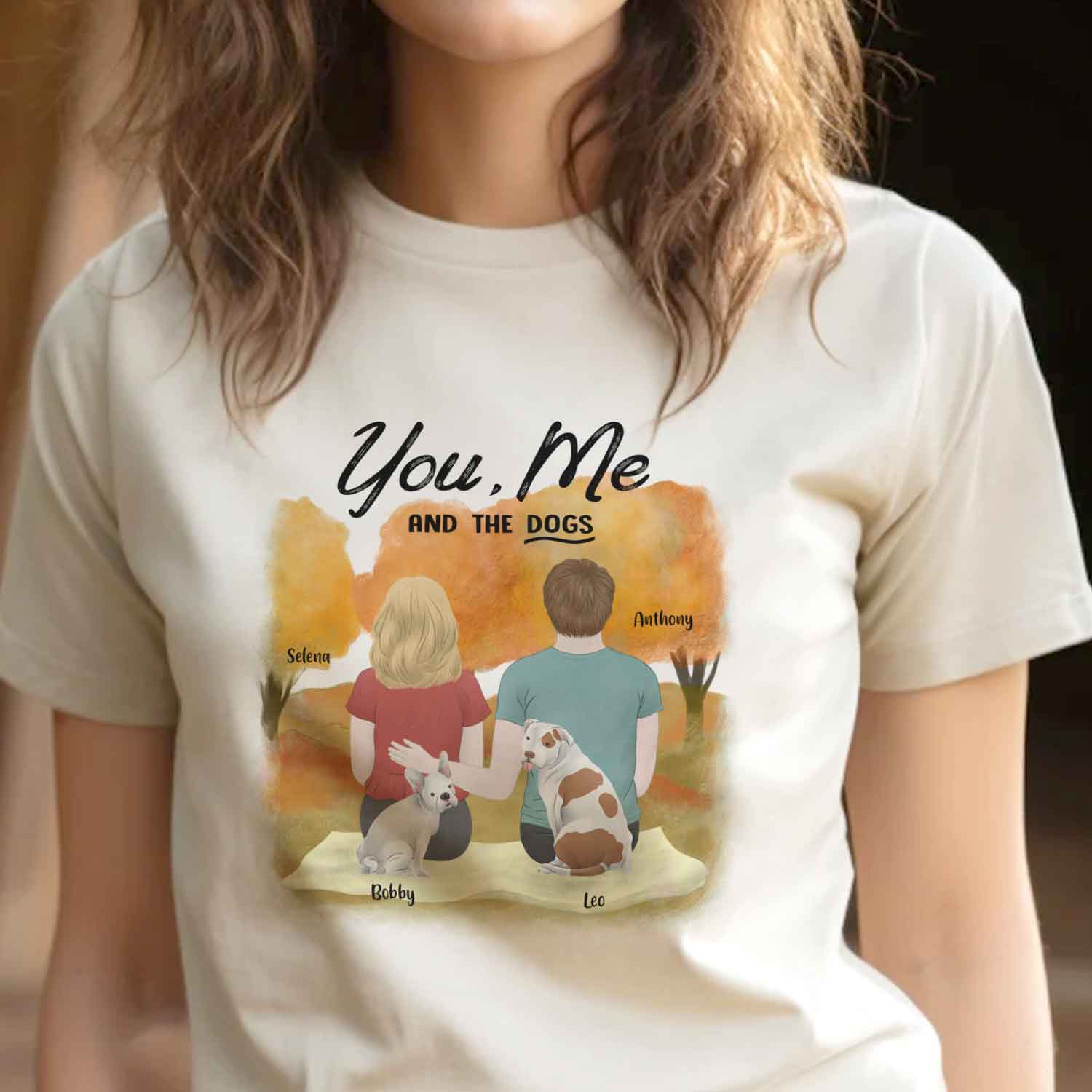 You Me And The Dogs - Personalized Fall Couple T-shirt Perfect Gift For Dog Lovers Fall Season Outfit Dog Mom Dog Dad Gift