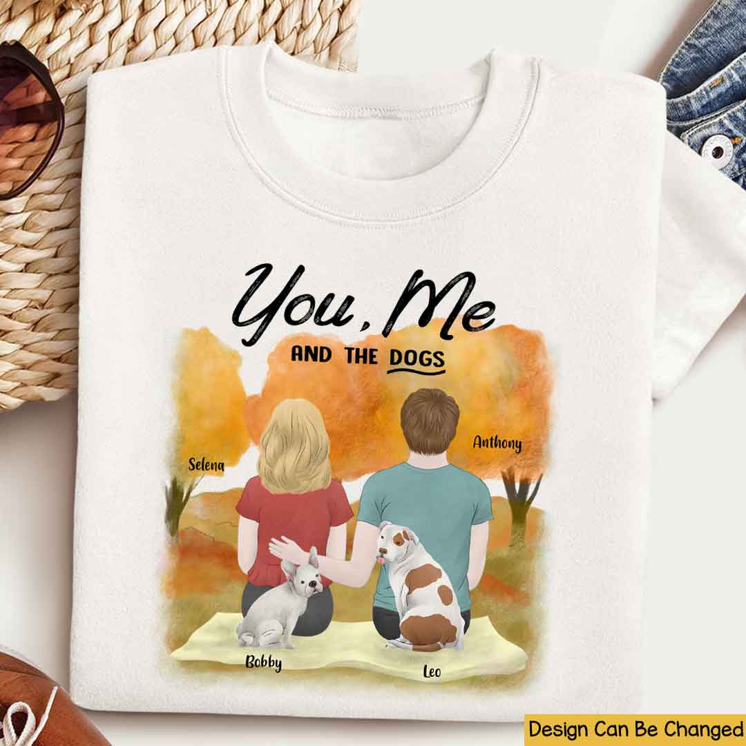 You Me And The Dogs - Personalized Fall Couple T-shirt Perfect Gift For Dog Lovers Fall Season Outfit Dog Mom Dog Dad Gift