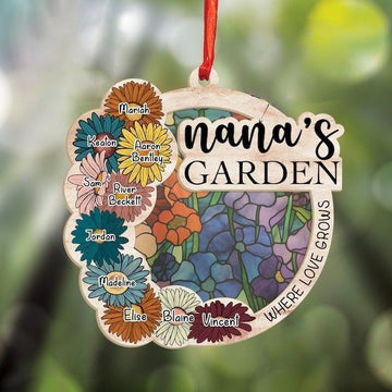 Nana's Garden Suncatchers Gift, Personalized Mama, Nana, Grandma, Mimi Gift, Custom Stained Glass Art & Wood Suncatchers, Mothers Day Gift