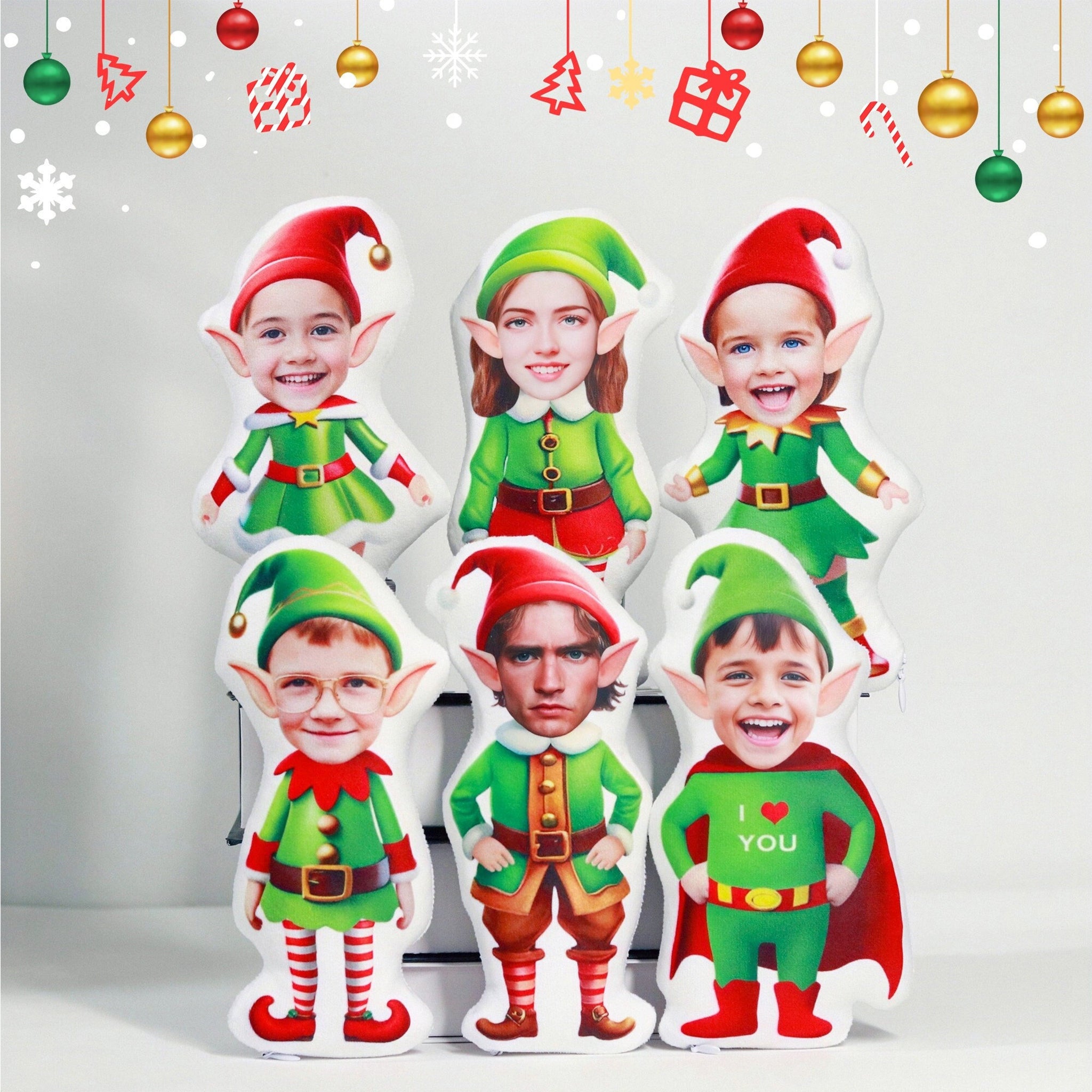 Custom Face Elf Christmas Pillow, Personalized Shape Pillow, Christmas Gift For Family